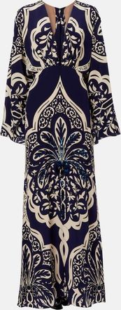 Johanna Ortiz Abito lungo in seta con stampa e paillettes