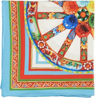 Dolce & Gabbana Accessoires, Dames, Veelkleurig, ONE Size, 90x 90 Carretto-print Zijde Twill Sjaal