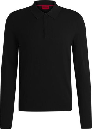 HUGO BOSS Knit polo sweater with concealed placket in slim fit