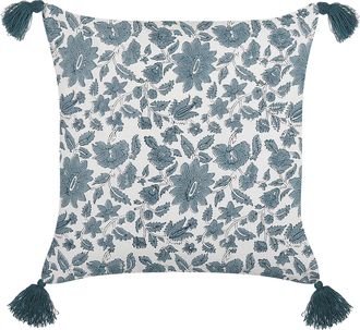 Beliani Coj&iacute;n De Algod&oacute;n Blanco Crema Verde Azulado 45 X 45 Cm Geom&eacute;trico Borlas Rumex