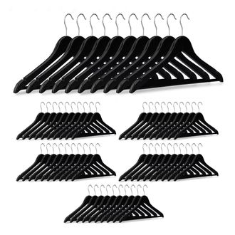 Relaxdays Pack 60 Perchas Ropa Con Gancho Giratorio, Madera, Negro, 44,5 Cm De Ancho