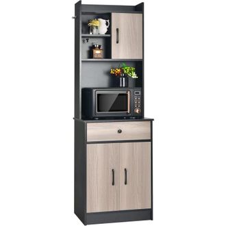 Costway Mobile Cucina con 3 Ante e Credenza, Dispensa Cucina con Cassetto, con Foro per Cavi e Ripiani Regolabili, Ampio Spazio Aperto per Microonde, 60 x 40