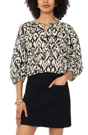 Vince Camuto Print Lace Up Top in Rich Black at Nordstrom, Size X-Large P