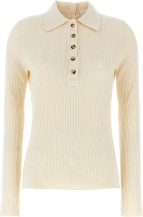 Courr&egrave;ges Multi-Buttons Polo - Dames - Ronde hals truien - Wit - L - Katoen - Truien & Vesten