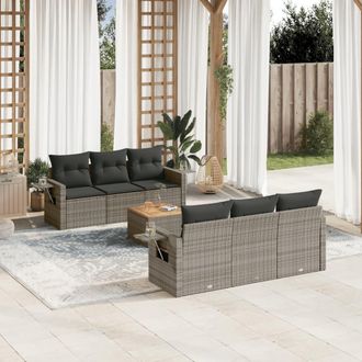 vidaXL Vidaxl - Set De Sof&aacute;s De Jard&iacute;n 7 Piezas Con Cojines Rat&aacute;n Pe Gris