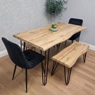 Kosy Koala Modern Dining Table Set With 2 Black Velvet Chairs & 2 Benches Dining Room Furniture in Brown