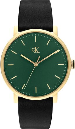 Calvin Klein Mens Minimalist Monogram Leather Strap Watch - Green - OS