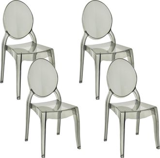 Beliani Beliani - Conjunto De 4 Sillas De Comedor Negro Transparente Material Sint&eacute;tico Respaldo Ovalado Sin Reposabrazos Apilable Vintage Merton
