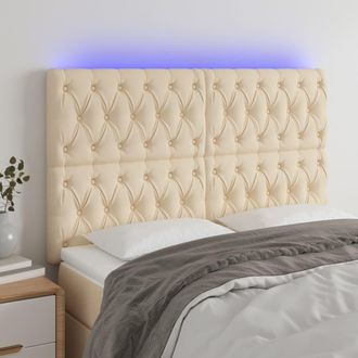 vidaXL Cabecero Con Luces Led Tela Crema 160x7x118/128 Cm Vidaxl