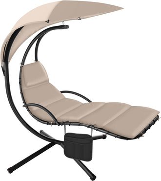 TecTake Tumbona colgante Elaria con toldo y bolsa lateral, beige