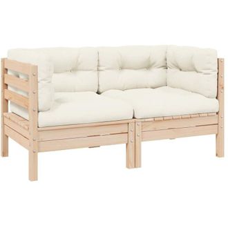 vidaXL Divano da Giardino a 2 Posti con Cuscini Crema Massello di Pino vidaXL