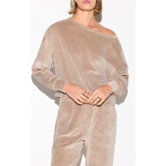 Spiritual Gangster Ava Off the Shoulder Velour Sweatshirt in Moon Rock at Nordstrom, Size X-Large