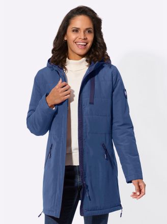 Casual Looks Langjacke CASUAL LOOKS, Damen, Gr. 38, blau (jeansblau), 100% Polyester, Wattierung:100% Polyester, unifarben, Jacken Langjacke