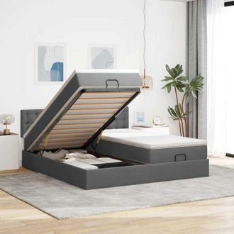 vidaXL Vidaxl - Estructura Cama Otomana Colchones Tela Gris Oscuro 200x200cm