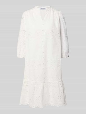 More & More More & More Knielanges Kleid mit Lochstickerei in Weiss, Gr&ouml;&szlig;e 34