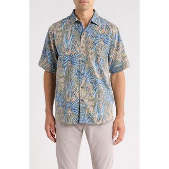 Tommy Bahama Nova Wave Fiera Fronds Short Sleeve Cotton Blend Seersucker Button-Up Shirt in Palm Moss at Nordstrom, Size Xxx-Large