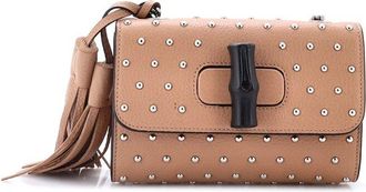 Gucci Beige Leather Miss Bamboo Shoulder Bag Studded Small (Authentic Pre- Loved)