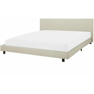 Beliani Beliani - Letto Imbottito Beige Rete Doghe Testata Alta Gambe Metallo 180 x 200 cm Albi