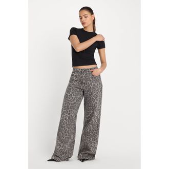 Good American Womens Good Ease Leopard Jeans | Grey Lucky Leopard Size 00 | Good American by Khlo&Egrave; Kardashian
