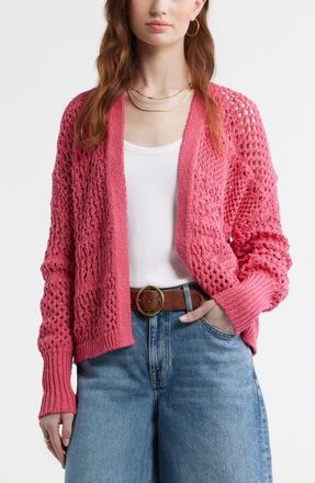 Treasure & Bond Openwork Slouchy Cotton Cardigan in Pink Carmine at Nordstrom, Size Xx-Small
