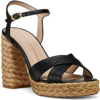 Stuart Weitzman Dayna Platform Sandal in Black/Natural at Nordstrom, Size 7.5