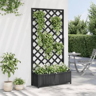 Berkfield Home Planter with Trellis Black Solid Wood Fir