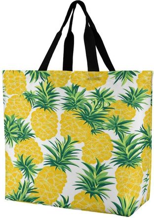 Generic Pineapples Pattern Reusable Shopping Bags Large Capacity Grocery Bag Heavy Duty Tote for Women 40x40x16cm