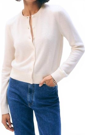 White + Warren Brushed Cashmere Crewneck Cardigan In Ivory