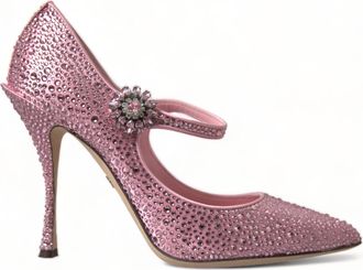 Dolce & Gabbana Womens Crystal Pumps Mary Jane Style - Light Pink Viscose - Size 40.5 EU/IT