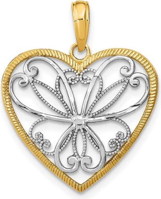 Diamond2Deal 14k Yellow Gold and White Rhodium Filigree Heart Charm Pendant