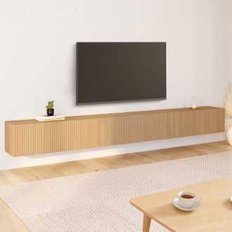 IDMarket Mueble Tv Suspendido Juliette 270 Cm Con 3 Lamas De Madera Color Roble