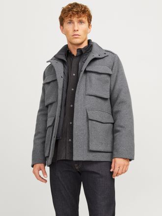 Jack & Jones Wolljacke JACK & JONES JPRCCALEX WOOL BLEND FIELD JACKET SN, Herren, Gr. M, grau (grau melange), Web, Obermaterial: 55% Polyester, 40% Wolle, 5% sonst
