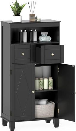 Costway Freestanding Bathroom Cabinet 108cm 2 Drawers 2 Doors Adjustable Black