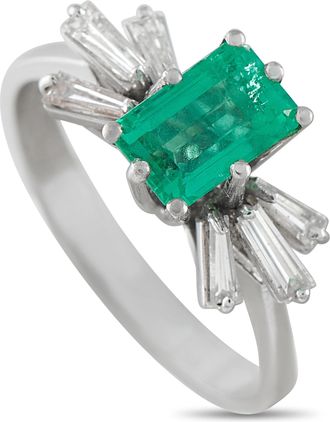 Luxury Bazaar 18K White Gold 0.65ct Diamond and Emerald Ring MF31-051526