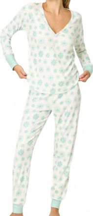 PJ Salvage Snowflake Wishes Pointelle Pants Set In White Green Pink