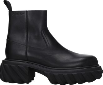 Off-white Black Leather Ankle Mens Boots