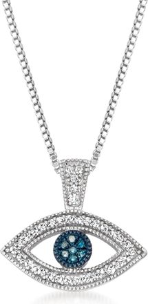 Ross-Simons Blue and White Diamond Evil Eye Pendant Necklace in Sterling Silver