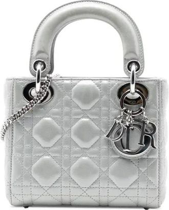 Dior Borsa a tracolla Lady Dior mini in pelle di agnello iridescente con motivo Cannage 2016 - Argento