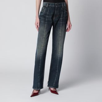 Versace Jeans regolari washed in denim di cotone blu scuro