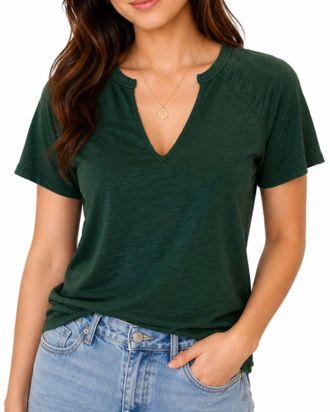 bobi Flatlock Raglan Short Sleeve Tee In Mossy Green