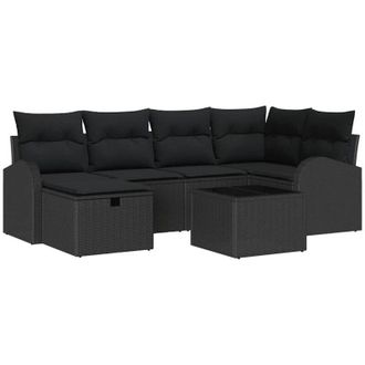 vidaXL Conjunto De Sof&aacute; De Jard&iacute;n 7 Pcs Negro 234 X 124 X 85 Cm