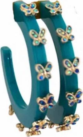 Sacha London Womens City Girl Butterfly Small Hoop Earrings In Harbor Blue