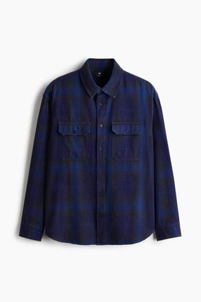 H&M Relaxed Fit Printed Shirt in Dark Blue/plaid at Nordstrom, Size Xxx-Large