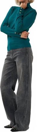 Esqualo Button Cuffed Turtleneck Sweater In Teal