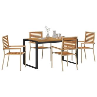 Berkfield Home Stunning 5 Piece Garden Dining Set Beige Poly Rattan Acacia