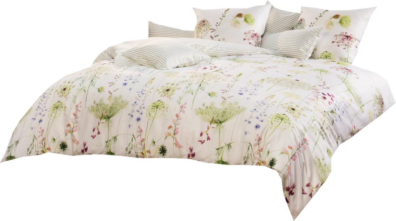 ESTELLA Mako Jersey Bettwäsche 135x200 – Marlene Grün Mit Rosen-Blütenmeer, Atmungsaktiv, Kuschelweich