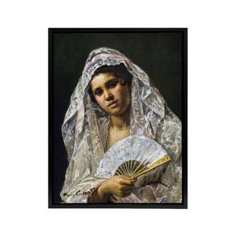 Artery8 Spanish Dancer Lace Mantilla Cassatt Black Framed Canvas Wall Art in Grey | Size: W24 x H32