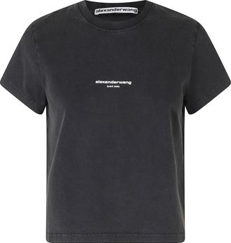 Alexander Wang Black Shrunken Front Logo Short Sleeve Cotton T-Shirt