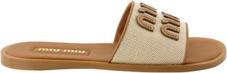 Miu Miu Schoenen, Dames, Bruin, 37 1/2 EU, Leer, Mules van canvas en leer