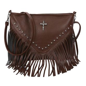 Generic Women PU Studded Tassel Shoulder Bag Large Capacity Fashionable Crossbody Bag Adjustable Strap Vintage Small Handbag for Outdoor Travel (Coffee)